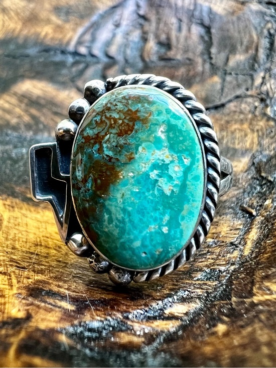 Hand Crafted Jewelry - Sterling Silver Kingman Turquoise Ring Lightning Bolt Size 10